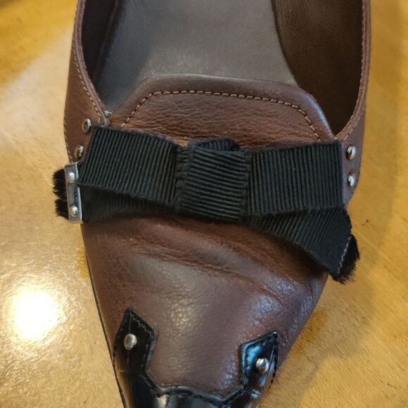 Prada size 37.5 brown and black authenticated kitten heels Made in Italy - Picture 11 of 16
